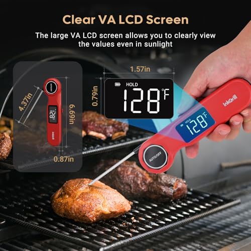 Rechargeable 0.5 Sec Reading Instant Read Meat Thermometer for Cooking, Digital Food Thermometer with High Precision Sensor, 1.42" Big Screen Waterproof Magnetic Meat Thermometer for Steak Fry Candy