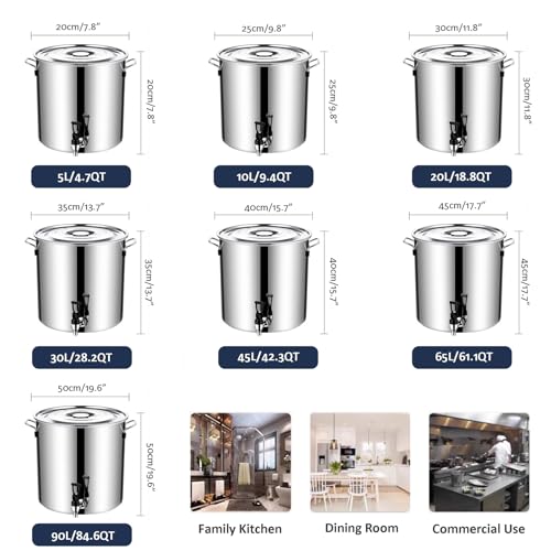 Stainless Steel Home Brew Kettle Stock Pot with Spigot & Lid - Thick Brewing Pot for Home & Outdoor Beer Brewing Supplies, Perfect for Craft Beer Enthusiasts - size: 5L/4.7QT