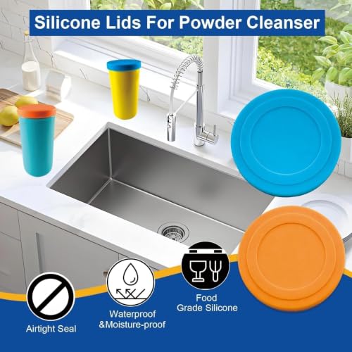 4 Pack Silicone Powder Cleanser Lids, Compatible with Bar Keepers Friend, Comet, Ajax Powder Cleanser 12oz & 21oz, Silicone Cover for Cleaning Powder Moisture Resistance, Reusable Silicone Lid