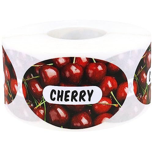 Cherry Grocery Store Food Labels 1.25 x 2 Inch Oval Shape 500 Total Adhesive Stickers - color: Cherry