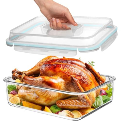4800 ML / 163 oz / 21 Cup LARGE Glass Food Storage Container with Airtight Locking Lid. Ideal Storing food, Vegetables, Fruits. Baking Casserole, Lasagna, Roasting Turkey, Chicken BPA Free Oven Safe - size: 4800 ml
