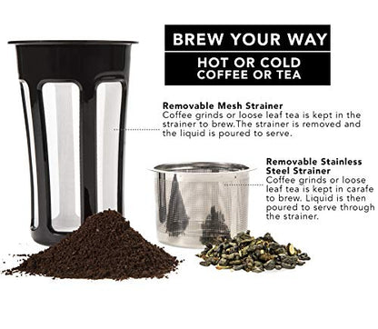 Thermal Coffee Carafe 68 Oz - Stainless Steel Insulated with Tea Infuser | Hastings Collective Double Wall Vacuum Carafe, Keeps Drinks Hot for Hours, Push-Button Pour, Coffee Tea Cold Brew, Black - color: Black