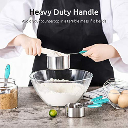 Measuring Cups : U-Taste 18/8 Stainless Steel Measuring Cups and Spoons Set of 10 Piece, Upgraded Thickness Handle (Teal) - color: Teal