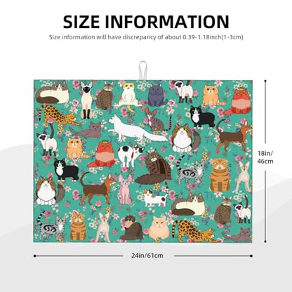 Cat Dish Drying Mat For Kitchen Microfiber Drying Mats Absorbent Reversible Dish Pad Draining Mats For Countertop Coffee Mats 18x24 Inch - color: Cat