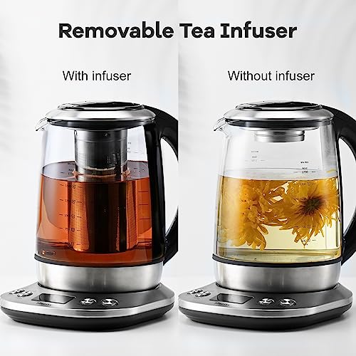Mecity Electric Tea Kettle Borosilicate Glass Tea Maker With Temperature Control and Infuser - LCD Display and Preset Brewing Programs - 1.7 Liter Water Boiler - size: 1.8 Quarts