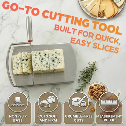 Stainless Steel Cheese Slicer for Block Cheese with Blade & Locking Design - Multipurpose Manual Cheese Cutter Board 9.92 x 8.27 x 1.18 in for Slicing Butter, Vegetables, Fruits, Snacks & Deli Foods