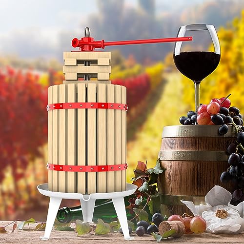 4.75 Gallon Fruit and Wine Press, Manual Cider Juice Maker with Solid Beech Wood Basket & Heavy-Duty Stand for Apples, Grapes, Berries - color: Red, size: 4.75 Gallon