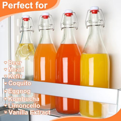 6 Pack 1 Liter Swing Top Glass Bottles, 33oz Flip Top Brewing Bottles with Airtight Stopper for Vanilla Extract, Kombucha, Beer, Kefir, Mead - size: 33oz