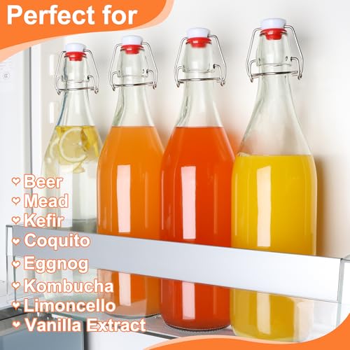 6 Pack 1 Liter Swing Top Glass Bottles, 33oz Flip Top Brewing Bottles with Airtight Stopper for Vanilla Extract, Kombucha, Beer, Kefir, Mead - size: 33oz