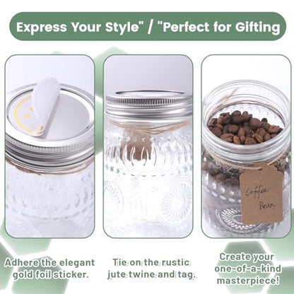 16oz Mason Jars 4-Pack with Rust-Proof 304 Stainless Steel Lids and Bands | Pint Glass Jars with Elegant Sunflower Embossing, Leak-proof for Meal Prep, Pickling, Overnight Oats, Dry Food & DIY Crafts - color: Clear-16OZ