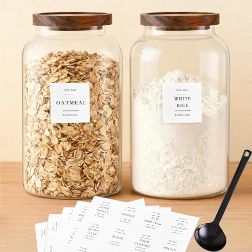 2 PCS Large Glass Jar with Airtight Lid, Glass Food Storage Jars for Tea,Spice,Cereal, Egg,Flour,Coffee and More(70 FL OZ/2000 ml) (94oz*1) - size: 94oz*1