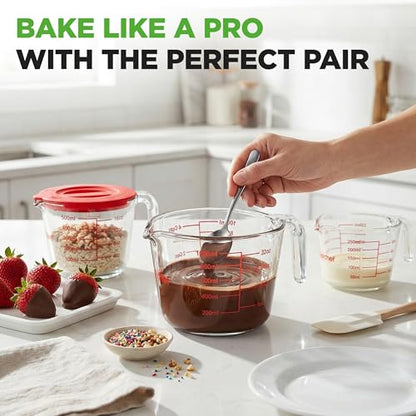 NutriChef 1,2 and 4 Cups Glass Measuring Cup Set with Lids (8, 17 and 34 oz) - Heat-Resistant Borosilicate Liquid Measure Cups with Easy-Read Scale for Cooking, Baking & Food Storage, Dishwasher Safe - size: 3 pc set with lids