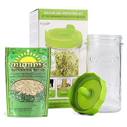 Masontops Mason Jar Bean Sprouting Jar Starter Set - Easy DIY Bean Sprout Kit with Organic Seeds, Sprouting Lids, Complete Bean Sprouts Grow Kit - size: Single Jar Kit (1 Jar, 1 Screen, 1 Seed Mix)