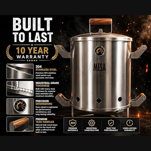 Colombian Barrel Smoker - Charcoal Grill, 100% Stainless Steel, Low-Smoke, Even Heat Distribution | Outdoor BBQ for Families