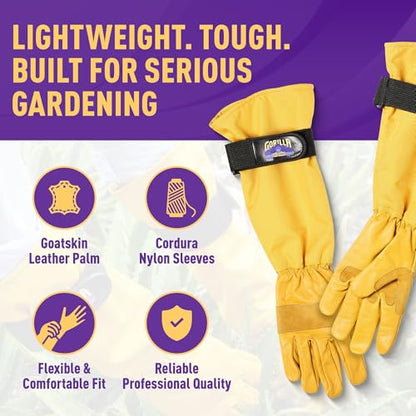 GORILLA EASY CONNECT Gardening Gloves Lightweight Tough Heavy Duty Long Sleeve Leather Pruning Gloves with Adjustable Strap - size: Large