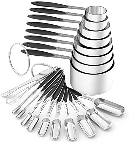 Measuring Cups and Spoons - Wildone Stainless Steel 20 Piece Stackable Set, Includes 8 Black Measuring Cups, 10 Measuring Spoons, 1 Leveler & 1 Whisk, for Dry and Liquid Ingredient - color: Black, size: Set of 20
