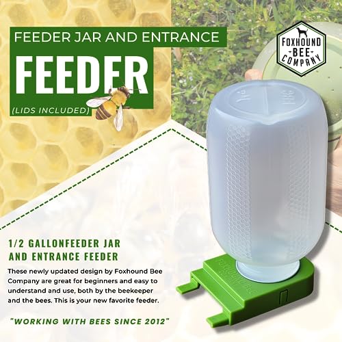 Foxhound Bee Co Bee Feeder | Half Gallon Plastic Entrance Feeder for Sugar Syrup | Leakage-Free Hive Feeder for Beekeeping, 2 Pack - size: 2 Pack Entrance Feeder with Jar