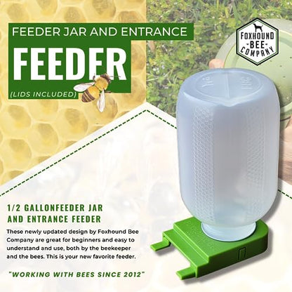 Foxhound Bee Co Bee Feeder | Half Gallon Plastic Entrance Feeder for Sugar Syrup | Leakage-Free Hive Feeder for Beekeeping, 2 Pack - size: 2 Pack Entrance Feeder with Jar