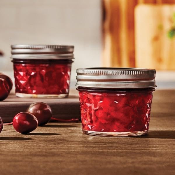Ball Wide Mouth Quilted Crystal Jelly Jars with Lids and Bands, Used for Canning, Pickling, Juice, Jam, Jelly, Quarter Pint Size (4 Ounce (Pack of 2)) - size: 4 Ounce (Pack of 2)