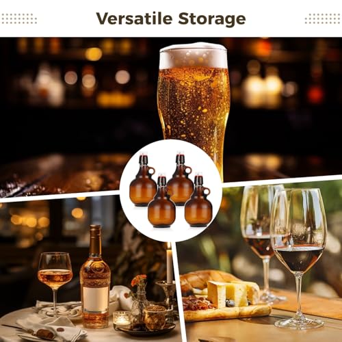 4 Pcs 34oz Beer Bottles for Home Brewing, Amber Glass Gallon Jugs with Airtight Swing Top, Flip Top Storage Bottles Set with Pourers, Funnels, Labels, Glass Containers for Home Brewing