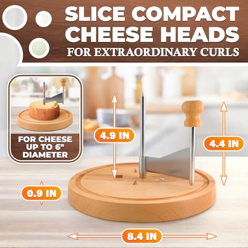 Cheese Curler Wheel – Works with Tête de Moine, Creates Floral Curls – Stainless Steel Blade, Solid Wood Base, Non-Slip Pads | Cheese Wheel Shaver for Rosette Flowers, Charcuterie and Gifting