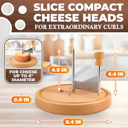Cheese Curler Wheel – Works with Tête de Moine, Creates Floral Curls – Stainless Steel Blade, Solid Wood Base, Non-Slip Pads | Cheese Wheel Shaver for Rosette Flowers, Charcuterie and Gifting