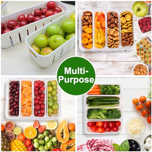 AIERSA Snackle Box Container,Divided Serving Tray with Lid,4 Compartment Travel Snack Container,Fruit Veggie Tray with Lid for Fridge Fresh Keeping,Portable Snack Tray for Picnic,Party,Travel