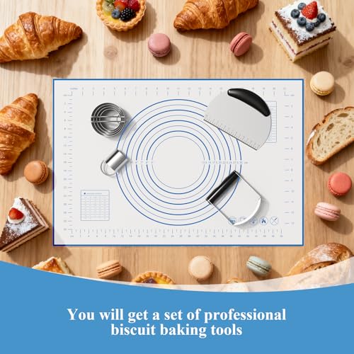 Biscuit Cutter Set, Blue Silicone Baking Mats，Stainless Steel Pastry Blender, Dough Cutter,Pastry Cutter, Baking Tools and Accessories Kit (4 Set Blue) - size: 4 set blue
