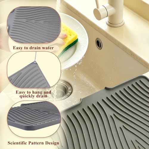 Silicone Dish Drying Mat for Kitchen Counter,16"X13" With Built-in Drain Lip,Food-Grade Silicone, Heat-Resistant Eco-friendly Hygienic Drying Mat Leak-Proof and Non-Slip, Multi-Functional Use（Gray） - color: Gray, size: 16" x 13"