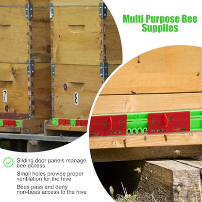 12 Pcs Entrance Reducer and Mouse Guard, for 10-Frame Bee Hive Entrance Reducer, Red Adjustable Door Panel Beehive Entrance Gate, Beekeeper Tool Length 14.76 Inch - size: 14.76in-12P-Beehive Entrance-Green+Red