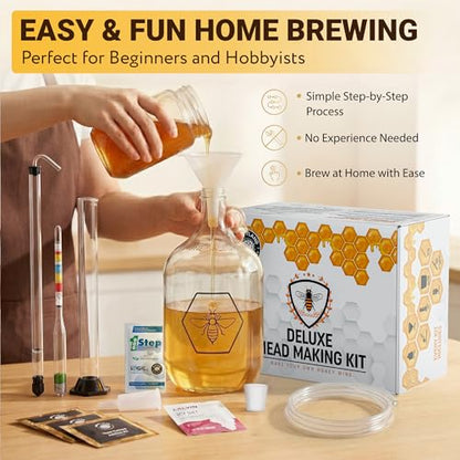 Complete Mead Making Kit for Beginners with Premium Yeast and Ingredients – Home Brewing Starter Kit – Includes 1 Gallon Carboy - Alcohol Hydrometer – Auto Siphon – Airlock - How to Guide - color: Deluxe Kit with Premium Ingredients