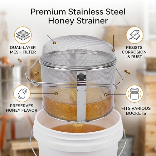 Beekeeping Tools Steel Double Mesh Filter, Dual Layer Honey Sieve for Beekeeping Wax Honey Strainer,304 Stainless Strainer