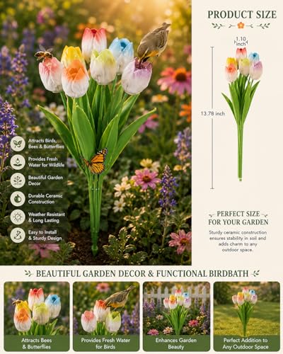 Bee Watering Station for Garden Cups Bird Butterfly Bees Ceramic Drinking and Water Bath Feeder Cup Blossoms Flowers Shaped Design Poppies Bowl Wildlife Feeding 5PCS Watring Pollinator (5PCS-E) - color: 5PCS-E