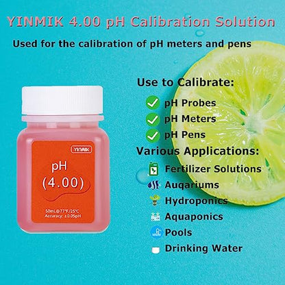 YINMIK pH Meter Calibration Solution Kit(4.00,7.00&10.01) with pH Electrode Storage Solution Kit,3 Bottles pH Calibration Buffer Solution and 2 bottels KCL pH Probe Solution for pH Meters