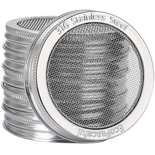 6-Pack - ONE-PIECE- 316 Surgical Stainless Steel Sprouting Lids for Wide Mouth Mason Jar - Ball or Kerr - Strainer Mesh Lids - Rust-Proof - size: 6 Count (For Wide Mouth Jar 3 3⁄8" Outer ∅)