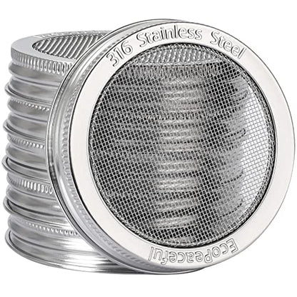 6-Pack - ONE-PIECE- 316 Surgical Stainless Steel Sprouting Lids for Wide Mouth Mason Jar - Ball or Kerr - Strainer Mesh Lids - Rust-Proof - size: 6 Count (For Wide Mouth Jar 3 3⁄8" Outer ∅)