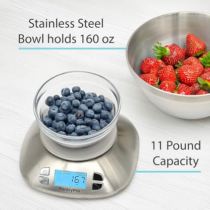 Stainless Steel Digital Kitchen Scale w. Bowl - for Food Coffee Lab - LCD Display gram Ounces lb:oz lb ml - 12 LBS/5.5 KG Capacity - Battery Included - Silver by The Display Guys - color: Stainless Steel - Silver