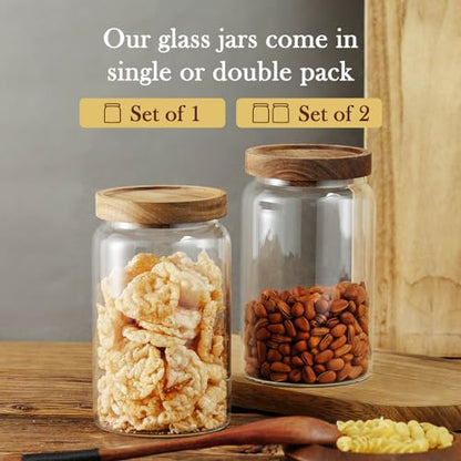 Labina Glass Storage Container Airtight Food Jars Kitchen Canister with Wood Lids, 33 Oz Wide Mouth Pantry Organization Glass Jar for Flour, Sugar, Cookie, Spagetti, Nuts and Candy (2 Pack) - size: A4: 33 Oz 2 pcs