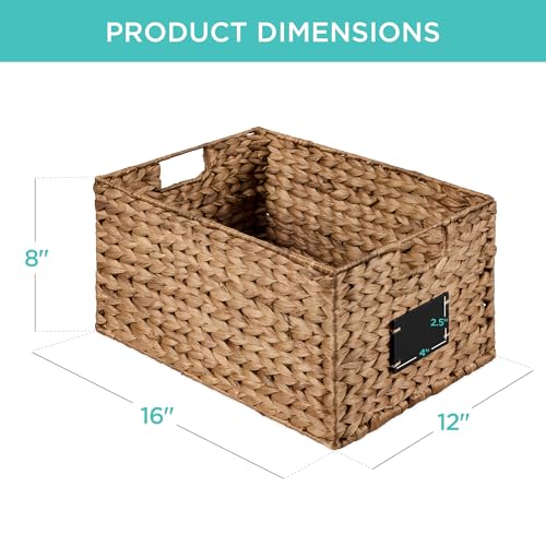 Best Choice Products 식료품 저장실 바구니 40.6 x 30.5cm(16 x 12인치) 워터 히아신스 보관 바구니 2개 세트, 손잡이가 달린 우븐 고리버들 주방 정리함, 칠판 라벨 분필 마커 포함 - 체스트넛 - color: 밤나무., size: 12x16x8in