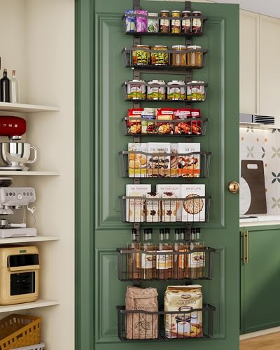 Eastherry Over The Door Organizer，8-Tier Over The Door Pantry Organizer with Adjustable Baskets，Metal Hanging Pantry Organizers and Storage for Kitchen, Back of Door Seasoning Rack (Black) - color: Black