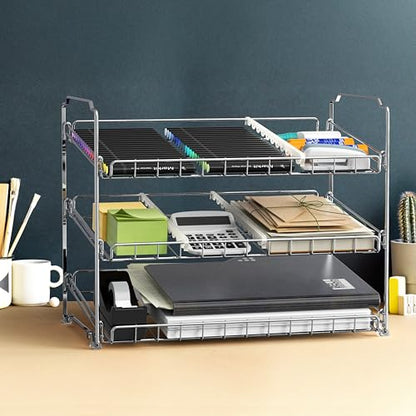 Simple Houseware Stackable Can Organizer Rack for Pantry/Cabinet – 11.5" D x 17" W x 13.75" H, Holds 36 Cans, 3-Tier Can Food Storage Dispenser, Chrome - color: Chrome
