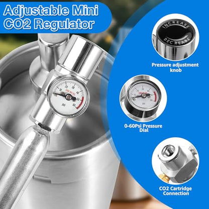 128oz Stainless Steel Mini Keg Growler Portable Kegerator, Adjustable Pressurized Mini Kegerator for Homebrew, Beer Growler Tap System for Craft Beer Cider and Kombucha