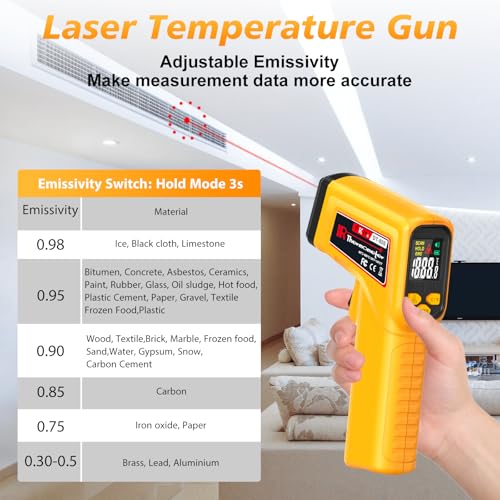 FKM Rechargeable Infrared Thermometer Gun,13-Point Laser-High Precision | -58°F~1472°F Non-Contact Laser Thermometer Gun,Digital IR Temperature Gun for Cooking,Griddle,Oven,HVAC,Automotive,Industrial - style: -58°F~1472°F (-50°C~800°C)