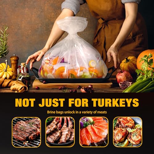 Turkey Brining Bags Kit of 2 Extra Large, 21.6"×19.6", Brine Bag with Double-Zippered for Secure Seal, Heavy Duty with Gusseted Bottom, Holds up to 30lbs, Secret to Juicy Turkeys