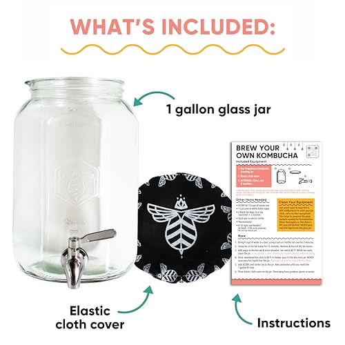 Craft A Brew - Kombucha Jar with Dispensing Valve - For Kombucha Fermentation - Includes Custom Cloth Cover- Proprietary Design - size: With Spout