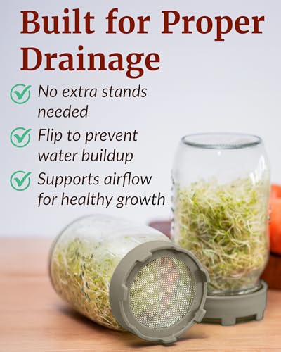 Elementi Sprouting Kit - Set of 2 Sprouting Lids for Wide Mouth Mason Jars, Sprouts Growing Kit for Bean Sprouts (Mushroom) - color: Mushroom
