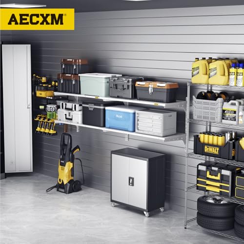 Aecxm 2-Pack 2 Tier 1.3x3ft Garage Shelving Wall Mounted, 500lbs Load Capacity，15.6x36inch per Shelf Height Cassette Adjustable Floating Shelves White - color: White, size: 4pack-1.3x3ft