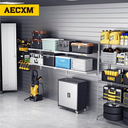 Aecxm 2-Pack 2 Tier 1.3x3ft Garage Shelving Wall Mounted, 500lbs Load Capacity，15.6x36inch per Shelf Height Cassette Adjustable Floating Shelves White - color: White, size: 4pack-1.3x3ft