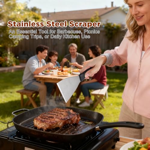 Griddle Scraper，Stainless Steel Grill Scraper,Slant Edge Metal Spatula for Teppanyaki Flat Top BBQ,Grill Cooking,Frying Steak Pork Chop Chicken Chop,Dishwasher Safe - style: Griddle Scraper