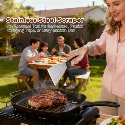 Griddle Scraper，Stainless Steel Grill Scraper,Slant Edge Metal Spatula for Teppanyaki Flat Top BBQ,Grill Cooking,Frying Steak Pork Chop Chicken Chop,Dishwasher Safe - style: Griddle Scraper